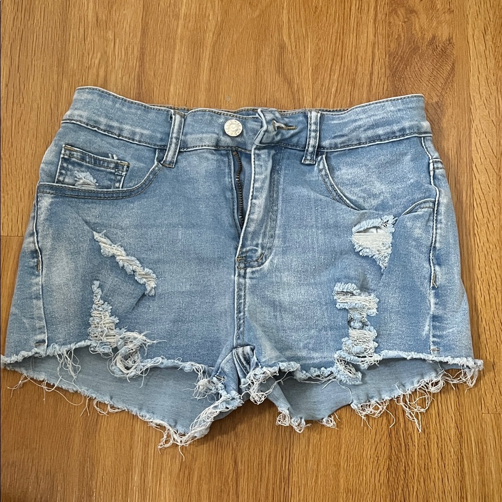 SHEIN Light Blue Distressed Jean Shorts